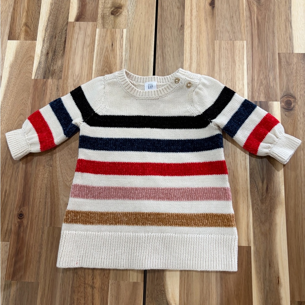 GAP Dress  Baby Cream Chenille Stripe Sweater Dress 0–3M Valentines Day